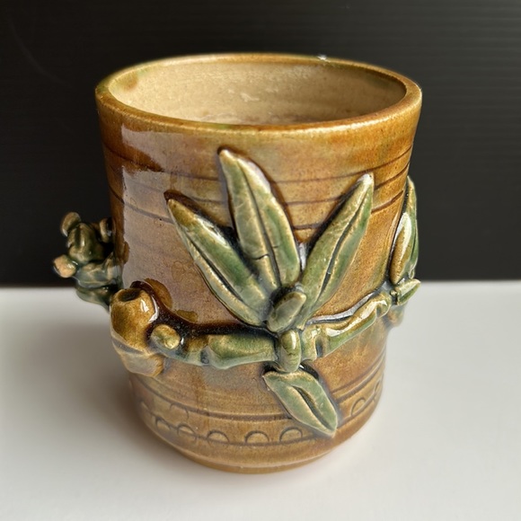 VTG Tree Frog Lucky Bamboo Art Pottery Vase Planter Majolica Ceramic - Picture 2 of 10